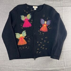 VINTAGE  Black 100%  Wool Holiday Sweater  Sustainable Grandma Core Novelty